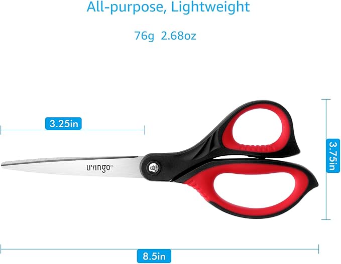 LIVINGO 3 Pack 8.5" Sharp Scissors All Purpose for Cutting Fabric Paper | Ergonomic Comfort Grip, Stainless Steel Blades, Shears for Office & School Home Sewing & Crafting DIY Daily Use