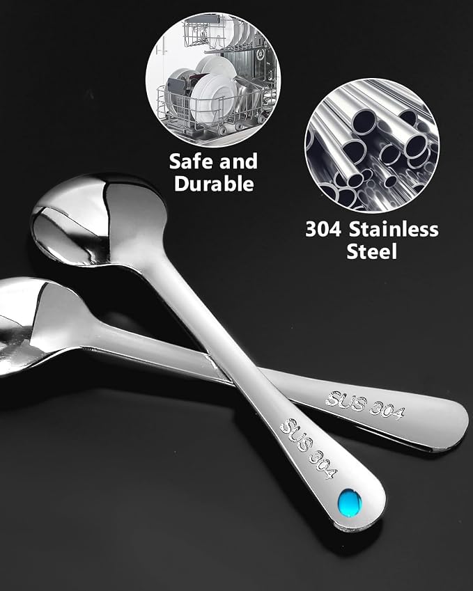 6PCS Tiny Spoons Upgraded Larger Size 3.56 inch - Mini Stainless Steel Spoons for Salt Jars Spice Jars, SUS 304 Food Grade Seasoning Spoon for Powder Spices, Pepper, Sugar, Coffee