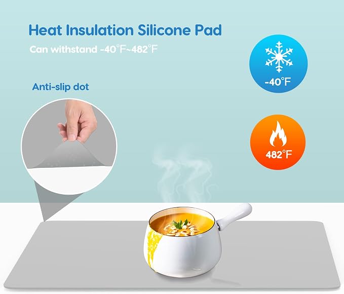 Extra Large Silicone Mat 35.3"x23.5"x0.08", Multipurpose Silicone Mat Thick Heat Resistant Mat Shipped Rolled Up Kitchen Counter Mat Waterproof Silicone Mats for Kitchen Counter Light Gray | Extra Large, Heat Resistant, Waterproof, Nonslip, Multipurpos...