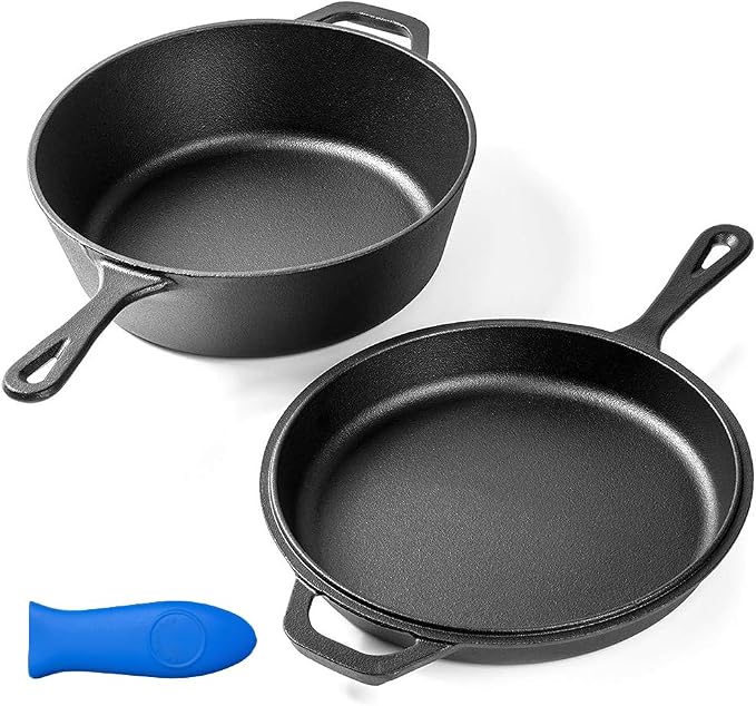 Pre-Seasoned Cast Iron 2-in-1 Combo Cooker with 3.2 Quart Dutch Oven Deep Fry Pan and 10.25 inch Skillet