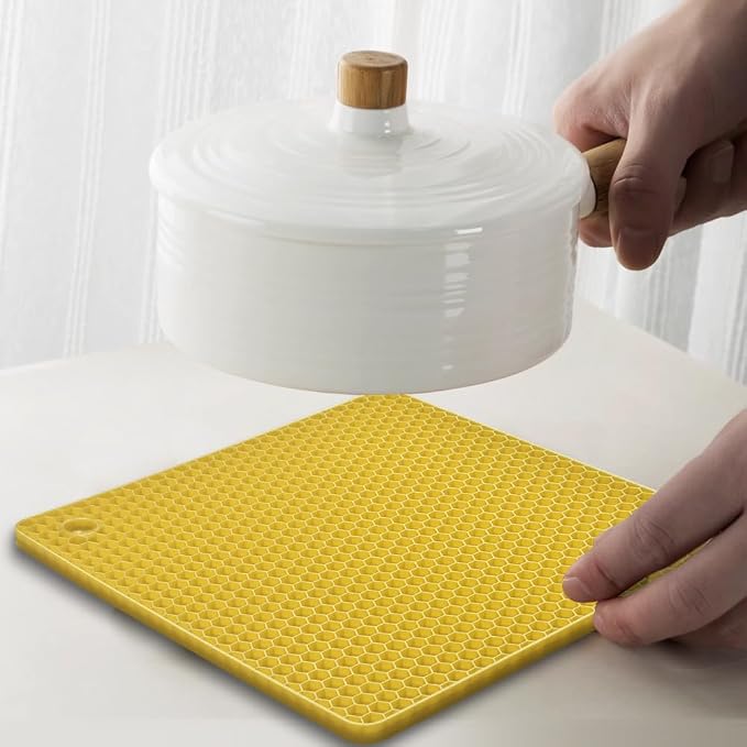 homEdge Silicone Square Trivets Mat, 6 Packs Multipurpose Non Slip Heat Resistant Pot Holder-Yellow