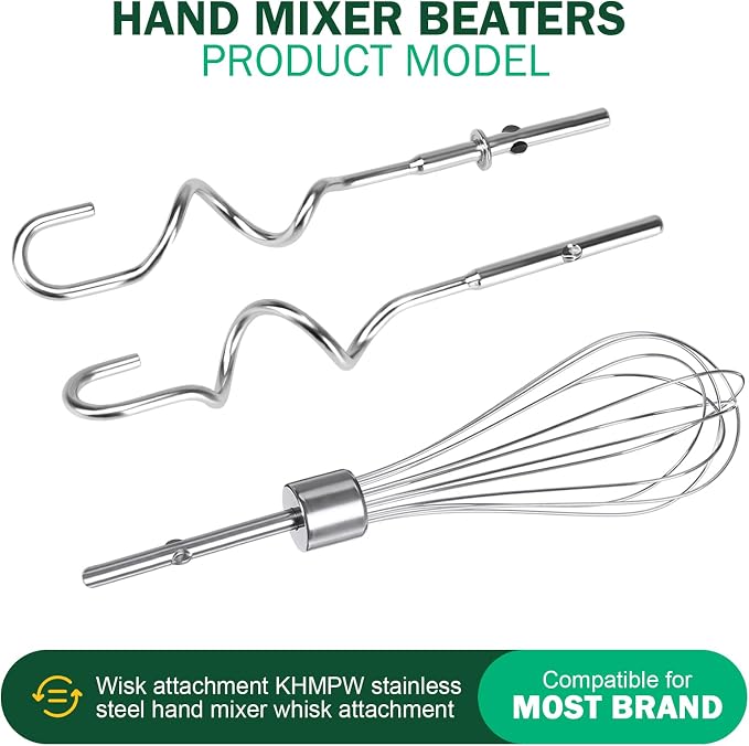 Hand Mixer Beaters Blender For KitchenAid & Mixer Dough Hooks | Hand Mixers Whisk Attachment KHMPW Stainless Steel Egg Beater/Whisk Attachment for Kitchen Hand Mixer Accessories,3PCS