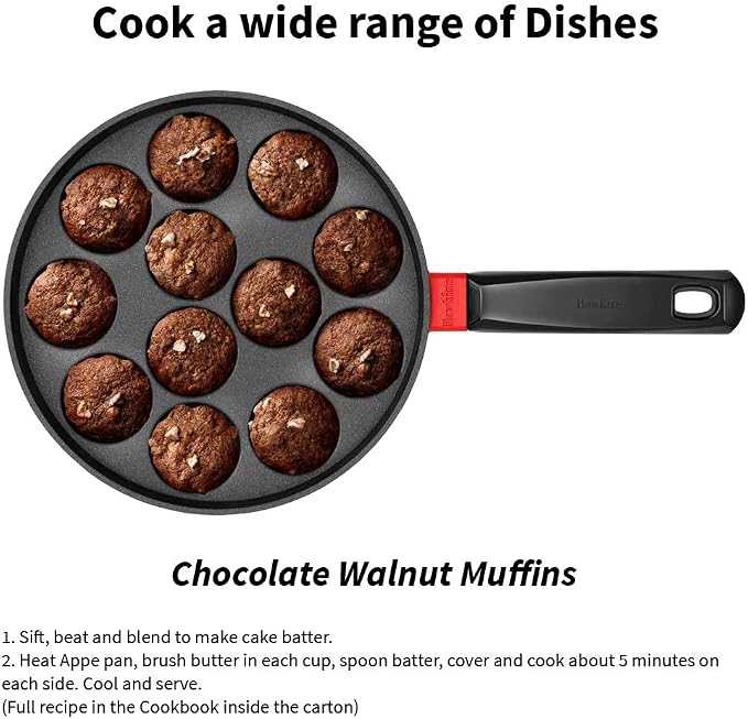 Hawkins Nonstick Appe Pan with Glass Lid, 12 Cups, Diameter 20 cm, Black, Cast Aluminium, Red