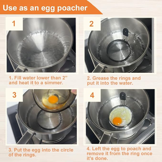 COTEY Large 3.5" Nonstick Egg Rings Set of 4, Round Crumpet Ring Mold Shaper for English Muffins Pancake Cooking Griddle - Portable Grill Accessories for Camping Indoor Breakfast Sandwich Burger | Stainless Steel Fried Egg Cooker Ring Molds for English...