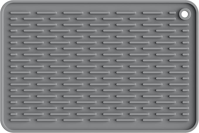 ME.FAN Silicone Dish Drying Mat for Kitchen Counter, Dish Drying Pad for Sink, Refrigerator or Drawer, Countertop Protection Pad S - 12'' x 8'' - Grey