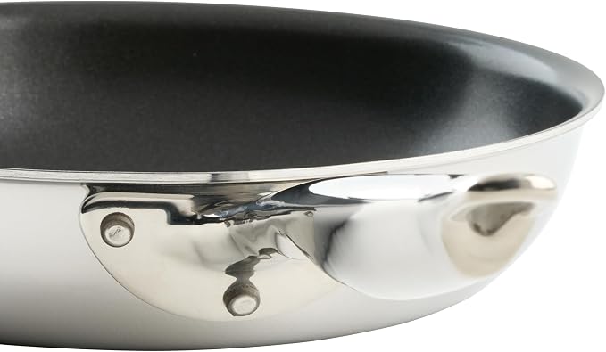 Winco 8" Tri-Ply Stainless Steel Fry Pan, Non-Stick | Large flat bottom for even heat distribution, Induction compatible, Steel, Great for Sauteing, Frying and Restaurant Kitchens