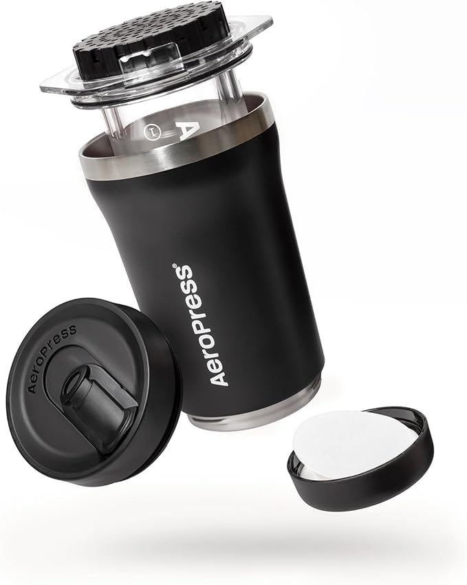 AeroPress Go Plus Portable Coffee Maker Kit, Black | Small, Travel, Camping & Office, All-in-One French Press, Pour-Over & Espresso Style Manual Brewer