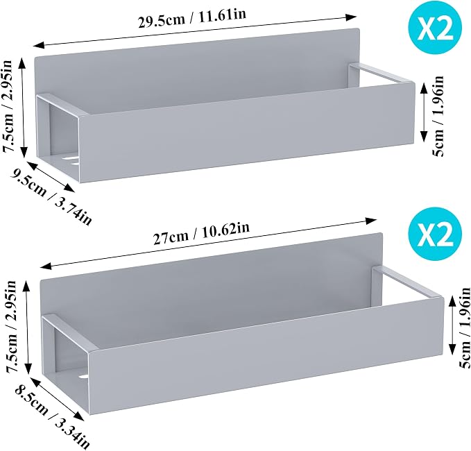 4 Pack Magnetic Spice Storage Rack Organizer for Refrigerator and Oven, Gray Fridge Organizers and Storage | Magnetic Shelves Heavy Duty for Fridge in Kitchen, Seasoning Storage Organizer, For Oven Washer and Dryer, For Heavier Items