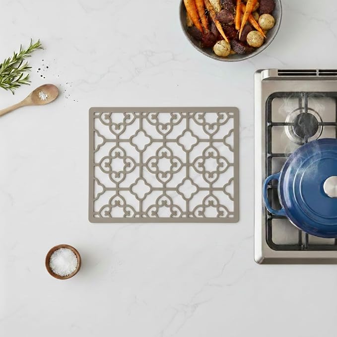 GASARÉ, Extra Large, Thick, Silicone Trivet for Hot Dishes, Pots, and Pans, Heat Resistant Mat for Countertop, Hot Pad for Kitchen, Easy to Clean, 16 x 12 x 3/8 Inches, (Taupe, Spaniard)