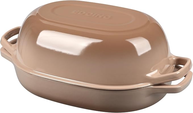 EDGING CASTING Enameled Cast Iron Oval Dutch Oven Pot with Lid, Dutch Oven for Sourdough Bread Baking, Oval Bread Pan, Bread Oven, Bread Dutch Oven, 7qt, Mocha