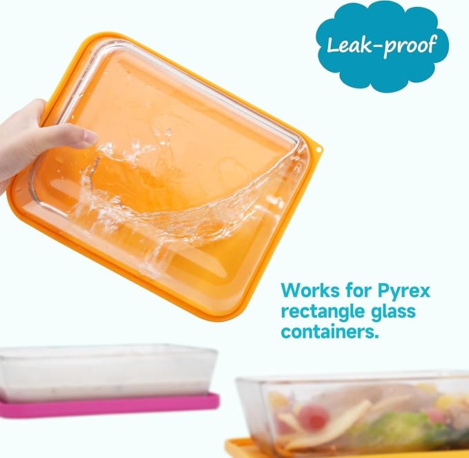 3 Cup 6 Cup 11 Cup Rectangle Silicone Storage Cover Lids Replacement for Pyrex 7210-PC, 7211-PC, 7212-PC Glass Bowls, (Container not Included) 3 Pack, Microwave, Dishwasher and Freezer Safe