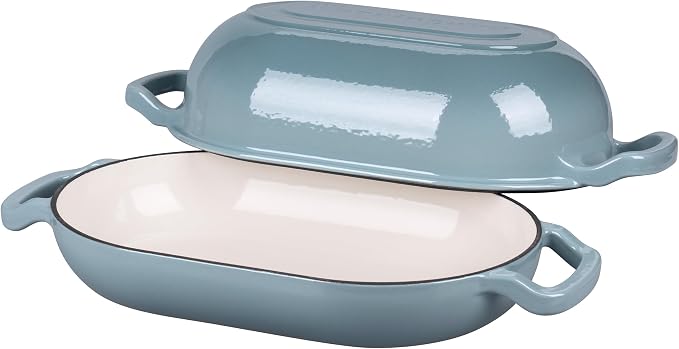 VORRINGARD Enameled Cast Iron Sourdough Bread Oven, Dutch Oven, Loaf Cast Iron Bread Pan for Homemade Bread Baking, Meatloaf Pan with Lid, 5QT, Sea Salt