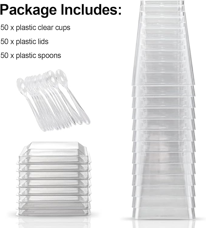 EASERCY 5 oz Plastic Dessert Cups with Lids and Spoons 150 Pcs Serves 50, Yogurt Parfait Appetizer Cup for Party, Dessert Shooter Cups for Pudding Jello and Fruit