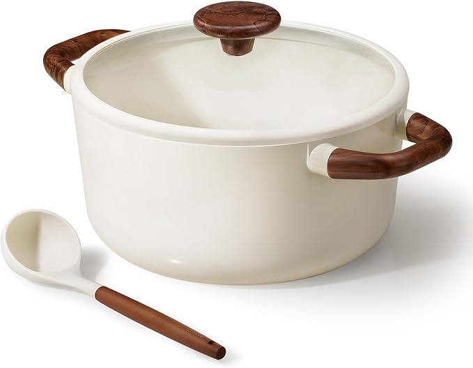 CAROTE 5QT Nonstick Stock Pot with Lid, 5 Quart Casserole with Ladle, Even Heating Stockpot, Fits All Stoves, Non Stick Big Cooking Pots PFOA Free, White