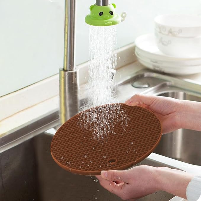 4 Pack Silicone Trivet Mats, Heat Resistant Hot Pot Holders and Pads for Kitchen Countertop, Non-Slip Brown Trivets for Pots and Pans, Hot Plate Coffee Mat