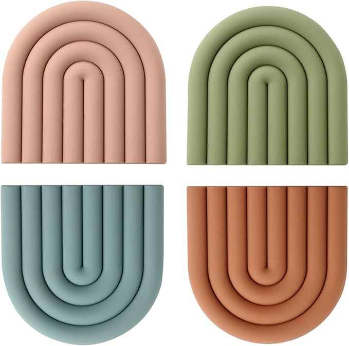 Trivets for Hot Dishes, Colorful Silicone Trivet Mats, Heat Resistant Pot Holders, Multipurpose Non-Slip Hot Pads for Kitchen Potholders, Silicone Trivets for Pot Pan Protectors, Coasters, 6", 4 Pack