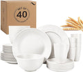 PYRMONT 40 PCS Wheat Straw Dinnerware Sets Unbreakable Dishes Set Service for 8 Dishwasher & Microwave Safe Plates and Bowls Sets for Kitchen,Camping,Picnic Non Toxic Dishes-White