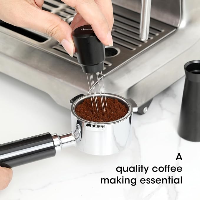 Aieve WDT Tool Espresso, Metal Distribution Tool with 10 x 0.4mm Stainless Steel Needles Espresso Stirrer, Coffee Distributor Aluminum Alloy Handle & Stand with 10 Extra Needle