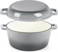 P&P CHEF 2 In 1 Gray Dutch Oven Pot with Lid for Bread Baking, 5Qt | Cast Iron Bread Dutch Oven, Skillet & Pot for Roasting Braising Stewing Frying Simmering, Multi Stoves & Oven Safe