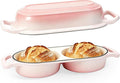 Double Enameled Cast Iron Dutch Oven for Sourdough Bread Baking – 2-in-1 Bread Baker with Lid, Dual Mini Loaf Pan, 500°F Oven Safe, Even Heating for Artisan Bread, Nonstick Enamel