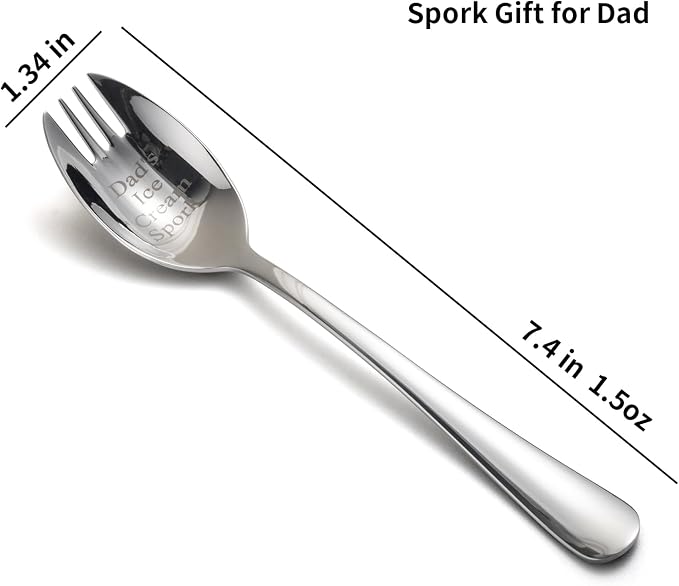Alata Spork Gift for Dad, 1-Pack Food-grade Stainless Steel Spork, 5.7 Inches Salad Forks For Dessert, Ice Cream, Salad, Soup, Noodle, Spaghetti, Dishwasher Safe