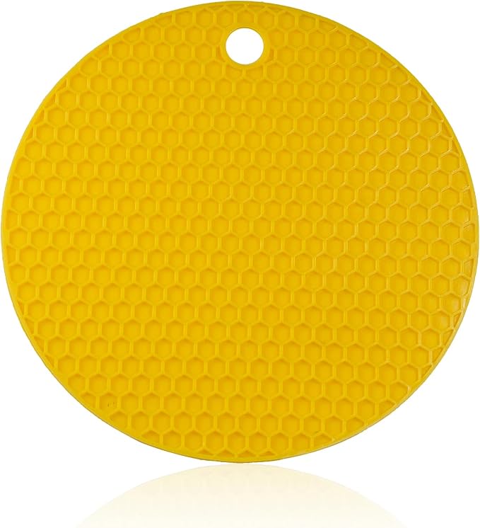 6 Pcs Yellow 6.0 Inch Round Silicone Mat, 0.19 Inch Thick | Non-Slip & Easy to Clean Heat Resistant Tripod Insulation Mat for Kitchens & Pans