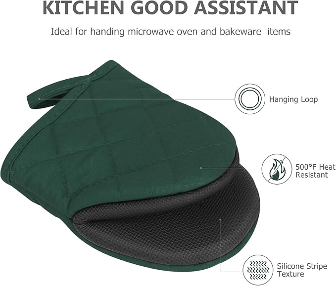 Oven Mitts and Pot Holders Set, Pack of 4, Heat Resistant Silicone Kitchen Mini Oven Mittens for 500 Degrees, Mini Oven Gloves and Hot Pads for Baking Grilling Barbecue Microwave Machine Washable