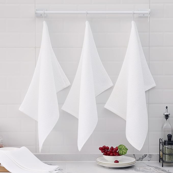 Homaxy 100% Cotton Oversized Waffle Weave Kitchen Towels 8-Pack, White | 20 x 28 Inches, Ultra Soft Absorbent Dish Towels, Quick Drying Large Cleaning Towels
