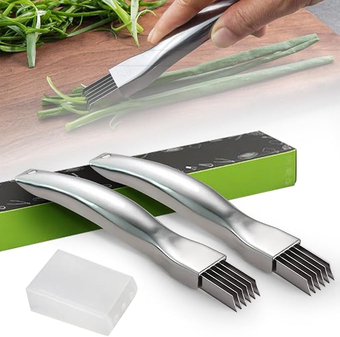 Shred Silk The Knife, 2026 Upgrade Stainless Steel Green Onion Knife Food Speedy Chopper, Kitchen Vegetable Cutter Household Multifunctional Food Slicer (A-2Pcs)