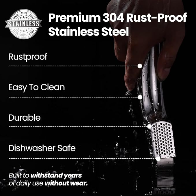 Gourmet Easy Lifetime Replacement Garlic Press, No Need to Peel, Fine Mince | Detachable Design for Easy Cleaning, Ergonomic Handle for Effortless Press, Stainless Steel Rust-Resistant, Dishwasher Safe