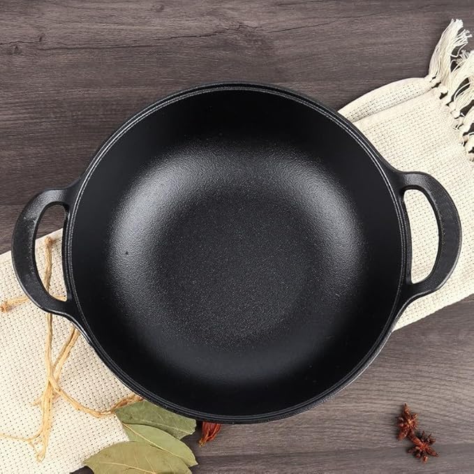 Cast Iron Wok with Dual Handle, Pre-Seasoned Stir-Fry Pans (9 inch)