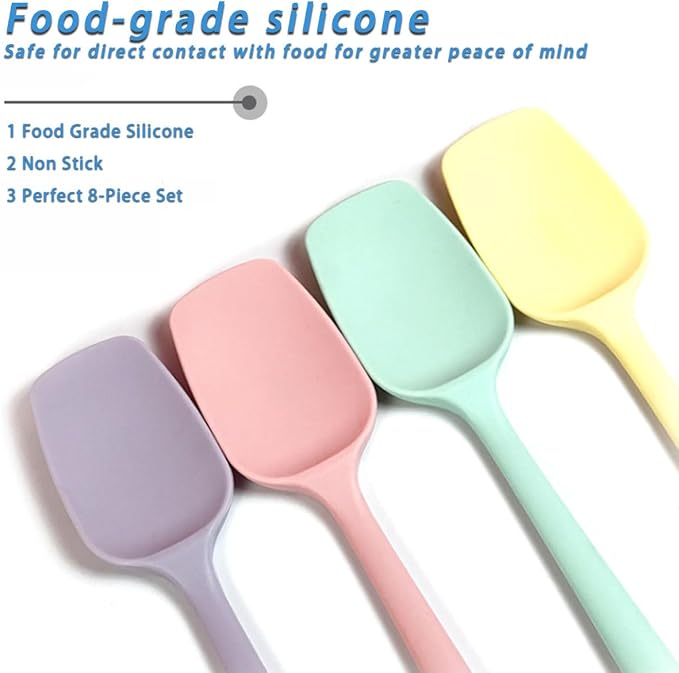 8 PCS,8.2Inch Silicone Spatulas Rubber Spatula Small Spatula Baking Mini Spatula Mixing Tool for Nonstick Cookware (8Pcs 4 Colors)