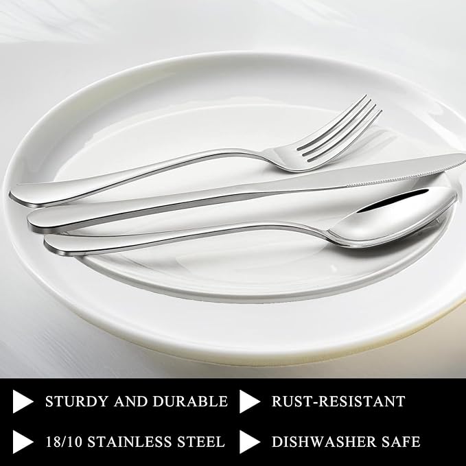 Dinner Forks, Set of 6 Top Food Grade Stainless Steel Silverware Forks, Flatware Set,8 Inches, Mirror Finish & Dishwasher Safe, New Apartment Essentials Cutlery Set