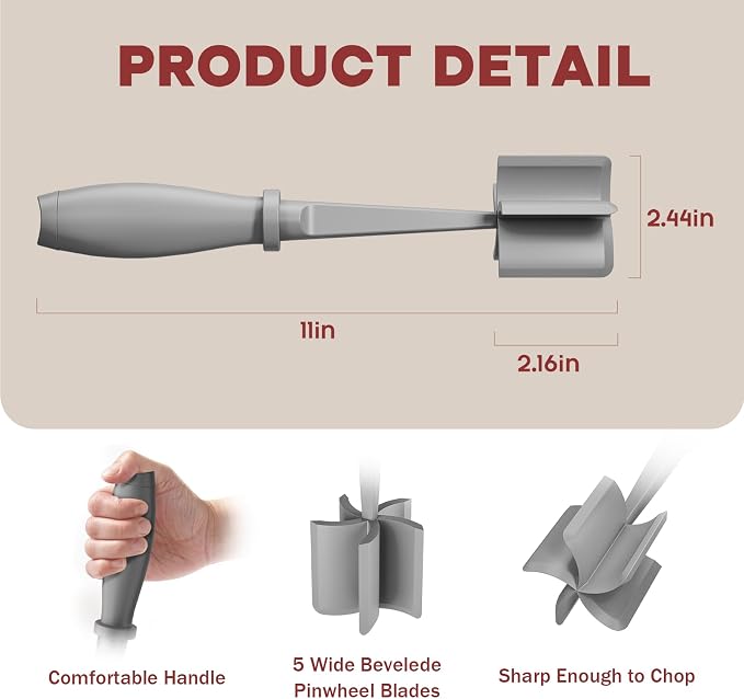 PGYARD Meat Chopper Hamburger Grinder, Kitchen Smasher for Ground Beef | Heat Resistant, 5 Blade, Burger Grinder Nylon Potato Mix Tool, Meat & Poultry Tenderizers, Dishwasher Safe, Grey
