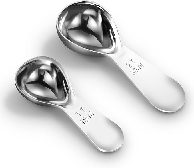 Coffee Scoop 1&2 Tablespoon Measuring Spoons for Ground Coffee 18/8(2pcs). | 15ML&30ML Sturdy Short Handle(304)Metal Stainless Steel Spoon,Coffee Measuring Scoop Fit Into Airscape Coffee Canisters.