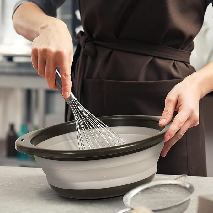 Glad Large Mixing Bowl Collapsible - 5.5L | Foldable Plastic & Rubber Container with Handles for Baking | Dishwasher Safe Kitchen Supplies and RV Essentials