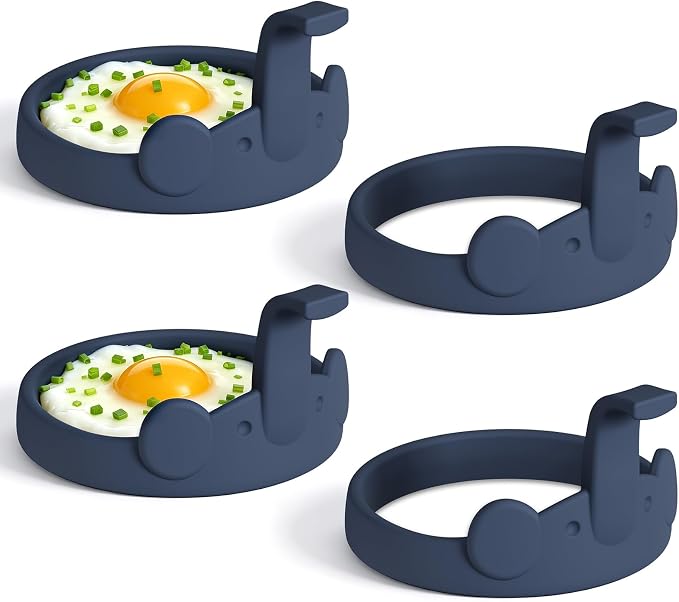 Egg Ring 4 Pack Silicone Rings for Frying Eggs, Non Stick Fried Egg Cooker Ring, Cute Animal Designs Gifts for Family Friends, 4-inch Round Egg Mold for Pancakes Breakfast Sandwich Elephant