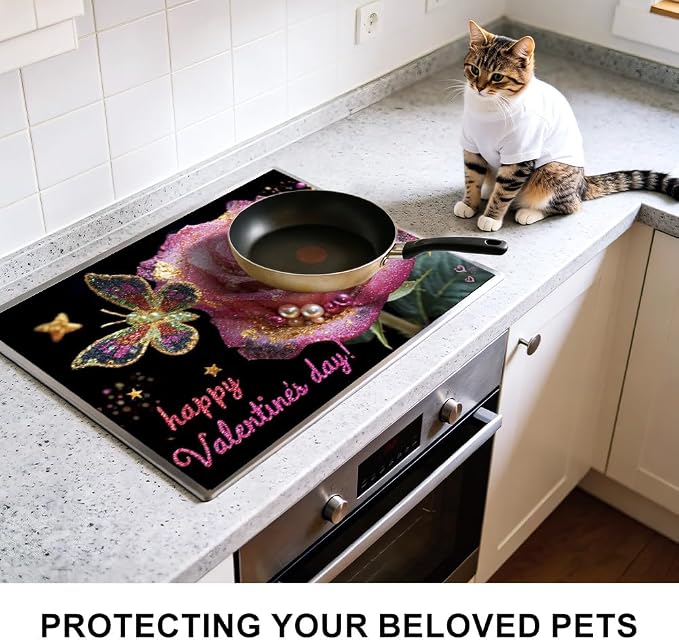 Valentine Rose Stove Top Cover 28.35x20.47 in Non Slip Mat | Heat Resistant Cooktop Protector Mat with Non-Slip Backing, Scratch Protection and Countertop Drying Mat.
