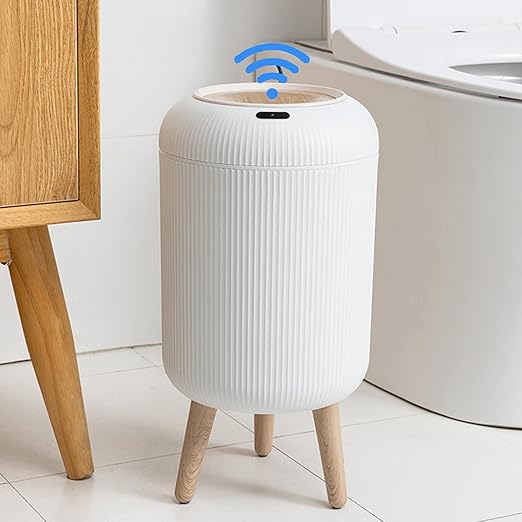 URALFA Automatic Bathroom Trash Can with Lid, 3 Gal Motion Sensor Trah Can | Touchless Sensor Garbage Can, Auto Trash Bin with Removable Legs, Smart Waste Basket for Bedroom, Office, Restroom, White