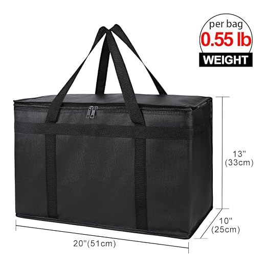 Bodaon 2-Pack Insulated Food Delivery Bag, XX-Large Reusable Grocery Shopping Bag, Frozen Food Cold, Bodaon Cooler Bags with Zippered Top, Black | Reusable Shopping Bag, Frozen Food Cold, Cooler Bags for Picnic, Commercial Catering Pizza Carrier, Therm...