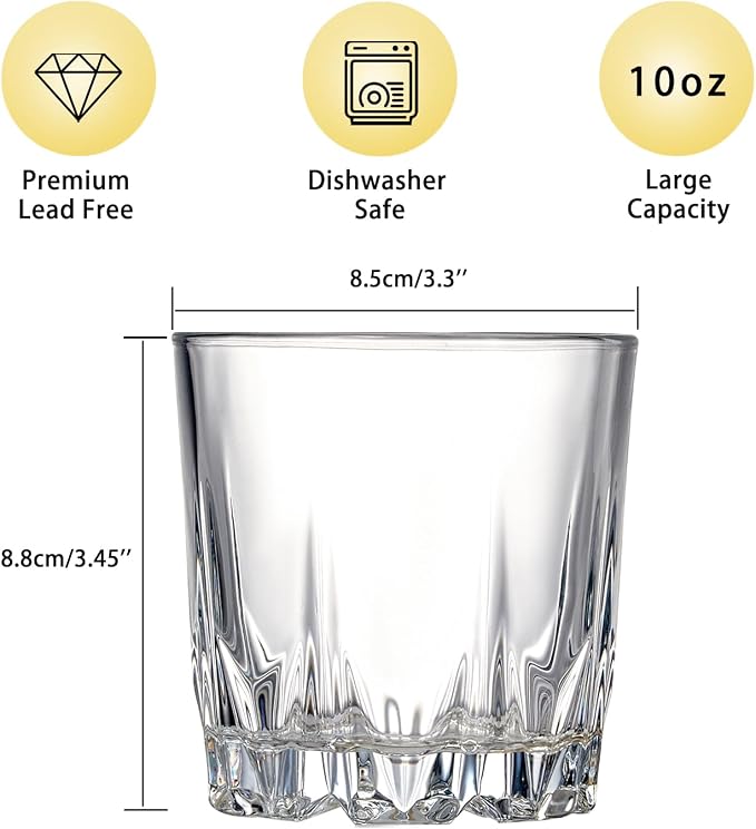 GLASKEY Whiskey Glasses Set of 4,Lead-Free Crystal Old Fashioned Glass,Scotch Glass Tumblers for Drinking Bourbon,Cognac,Irish Whisky,Whisky Glass Gift Set for Men,Dad,Brother-10oz