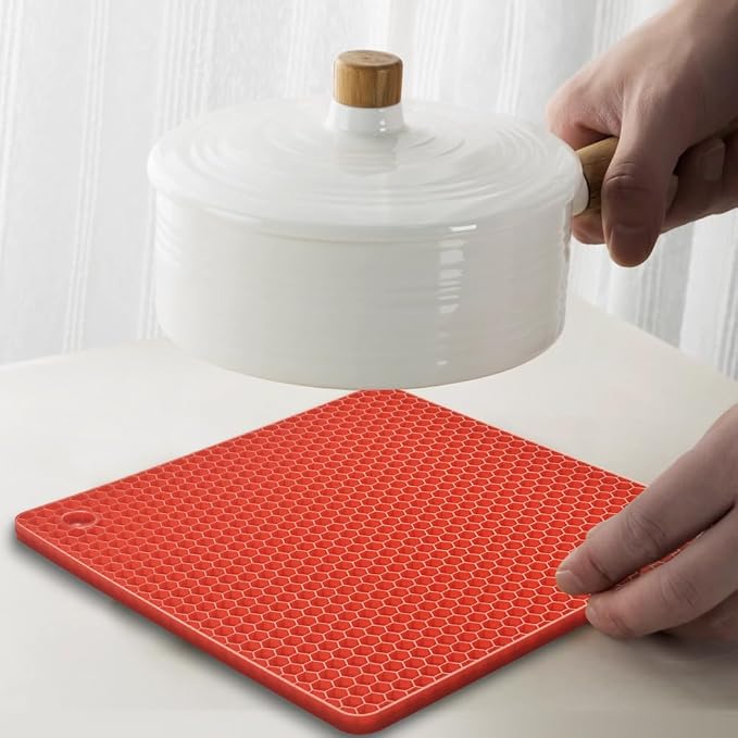 homEdge Silicone Square Trivets Mat, 6 Packs Multipurpose Non Slip Heat Resistant Pot Holder-Red