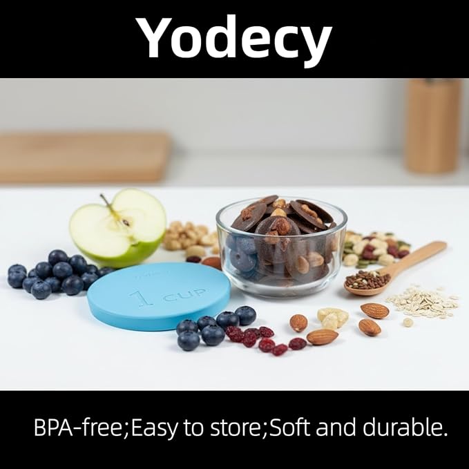 Yodecy Silicone Bowl Lids fit Pyrex Glass Bowls 7202-PC 1 Cup, Yodecy Silicone Bowl Lids fit Anchor Hocking Glass Bowls 7202-PC 1 Cup,Replacement Lids 3.8in(4 Pack Blue)