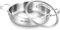 DELARLO Tri-Ply Stainless Steel 10 Inch Frying Pan 3QT Saute Pan With Lid Kitchen Skillets Induction Compatible Chef Cooking Pan Dishwasher & Oven Safe