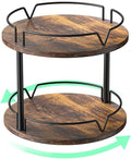 12" Wood Lazy Susan, Rotating Spice Rack, 2 Tier Spice Turntable Organizer, Industrial Turntable Spice Holder, for Kitchen Countertop and Cabinet, Compact and Versatile, Rustic Brown
