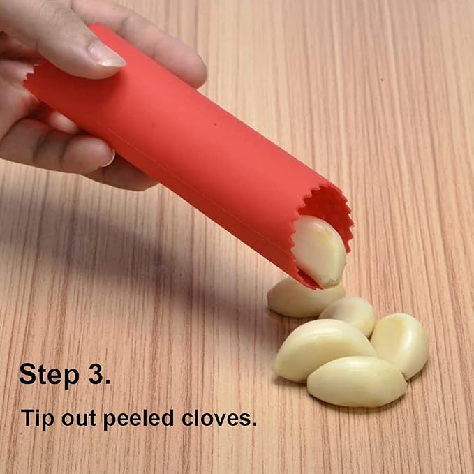 2 Set Silicone Garlic Peeler Easy Roller Tube Useful Garlic Odorfree Kitchen Tool (Red,Yellow)