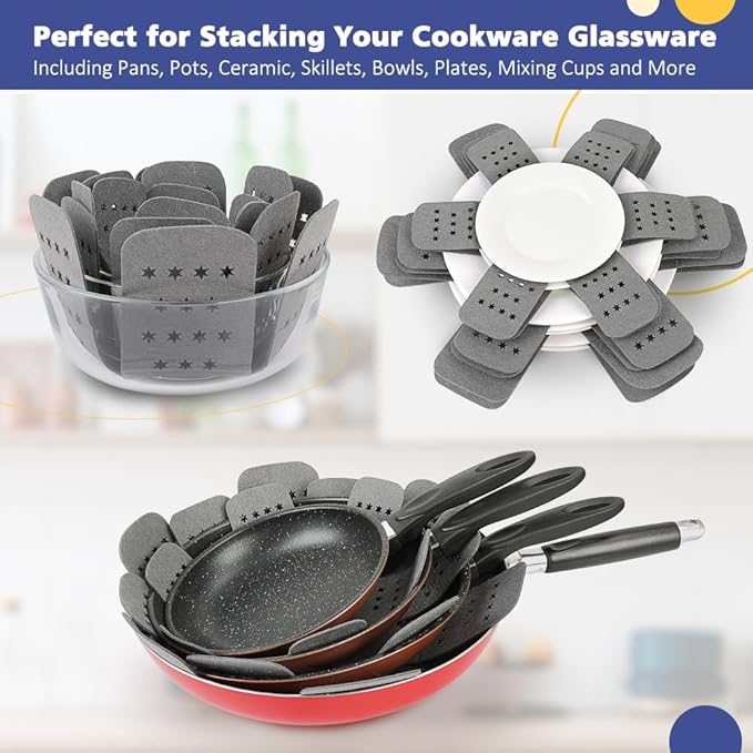 BYKITCHEN 3PCS Silicone Pan Protectors with 6PCS Felt Pot Separators Pads | Cookware Dividers for Stacking and Protecting Your Cookware,Compatible with Hexclad Cookware, Tfal Nonstick Frying Pans &More