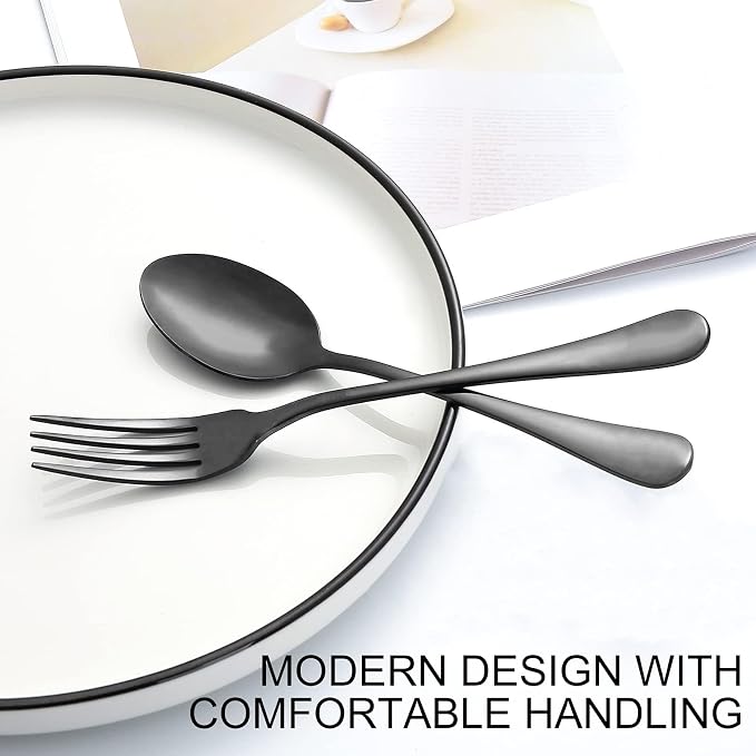 24 Piece Black Forks and Spoons Silverware Set for 12, Food Grade Stainless Steel Dinner Forks and Spoons(6.7 Inch) Black Silverware Set, Heavy-Duty Cutlery Set, Dishwasher Safe