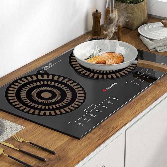 2Pcs Thermochromic Silicone Induction Cooktop Protect Mat,9.45inch Induction Cooktop Protective Cover,Non-Slip Pads to Prevent Pots and Pans from Sliding While Cooking