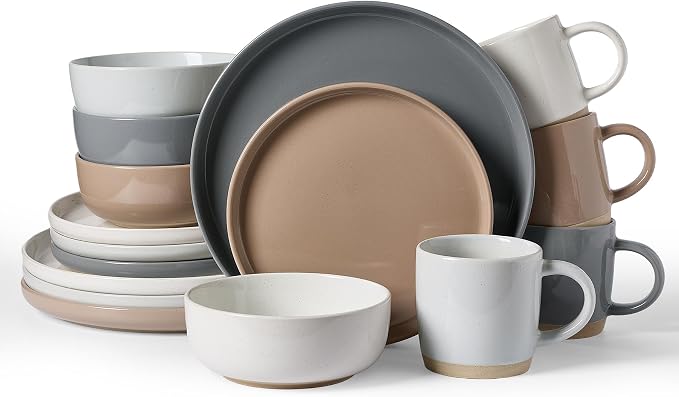 Famiware Milkyway 16-Piece Dinnerware Set with Mugs, Multi-color | Stoneware Plates and Bowls for 4, Dishes Set for Everyday/Formal Use, Microwave/Dishwasher Safe, Chip/Scratch Resistant